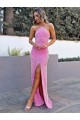 Halter Sleeveless Long Floor Length Velvet Sequin Prom Dress with Slit Clearance