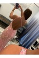 Open Back One Shoulder Sleeveless Long Sweep Train Velvet Sequin Prom Dress Clearance