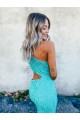 Mermaid One Shoulder Sleeveless Long Sweep Train Velvet Sequin Prom Dress Clearance