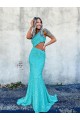 Mermaid One Shoulder Sleeveless Long Sweep Train Velvet Sequin Prom Dress Clearance