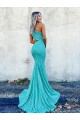 Mermaid One Shoulder Sleeveless Long Sweep Train Velvet Sequin Prom Dress Clearance