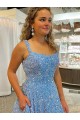 A-Line Scoop Sleeveless Long Court Train Velvet Sequin Prom Dress Clearance