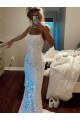 Long Spaghetti Straps Sleeveless Sweep Train Velvet Sequin Prom Dress Clearance