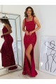 Square Neck Sleeveless Long Velvet Sequin Prom Dress with Slit Clearance