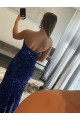 Strapless Sleeveless Long Sweep Train Velvet Sequin Prom Dress with Side Slit Clearance