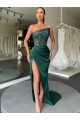 Strapless Sleeveless Long Sweep Train Velvet Sequin Prom Dress with High Side Slit Clearance