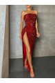 Strapless Sleeveless Long Floor Length Velvet Sequin Prom Dress High Side Slit Clearance
