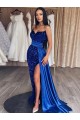 Sweetheart Sleeveless Long Sweep Train Velvet Sequin Prom Dress with Slit Clearance