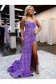 A-Line Sweetheart Sleeveless Long Velvet Sequin Prom Dress with Slit Clearance