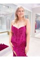Long Sweetheart Sleeveless Sweep Train Velvet Sequin Prom Dress with Slit Clearance
