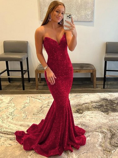 Sweetheart Sleeveless Long Sweep Train Velvet Sequin Prom Dress Clearance