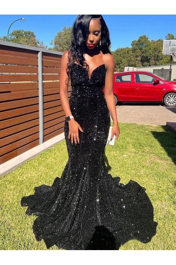Mermaid Sweetheart Sleeveless Long Floor Length Velvet Sequin Prom Dress Clearance