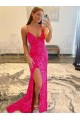 Velvet Sequin Long V-Neck Sleeveless Sweep Train Prom Dress with Slit Clearance