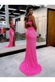 Long V-Neck Sleeveless Sweep Train Velvet Sequin Prom Dress with High Slit Clearance