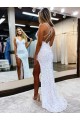 Sleeveless V-Neck Long Floor Length Velvet Sequin Prom Dress with Slit Clearance