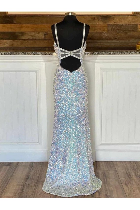 V-Neck Sleeveless Long Sweep Train Velvet Sequin Prom Dress Clearance