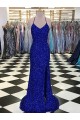 V-Neck Sleeveless Long Velvet Sequin Prom Dress Clearance
