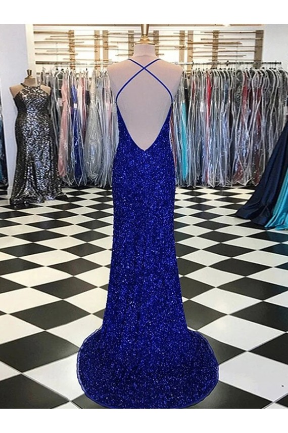 V-Neck Sleeveless Long Velvet Sequin Prom Dress Clearance