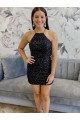 Halter Sleeveless Short Velvet Sequin Prom Dress Clearance