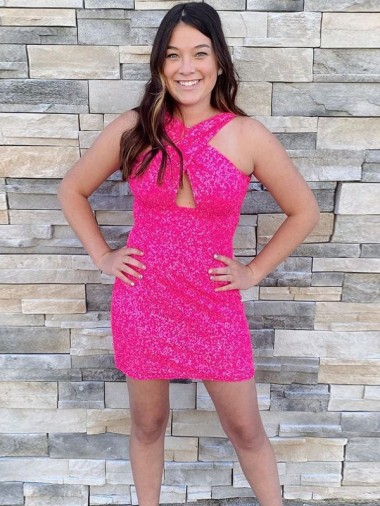Halter Sleeveless Short Velvet Sequin Cocktail Prom Dress Clearance
