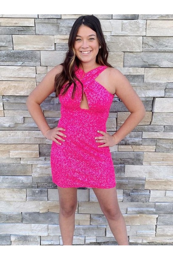 Halter Sleeveless Short Velvet Sequin Cocktail Prom Dress Clearance