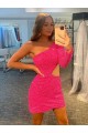 One Shoulder Long Sleeves Short Velvet Sequin Prom Dress Clearance