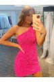 Short One Shoulder Sleeveless Velvet Sequin Prom Dress Clearance