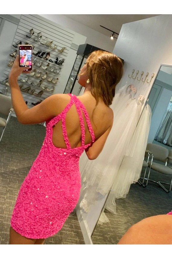 Short One Shoulder Sleeveless Velvet Sequin Prom Dress Clearance