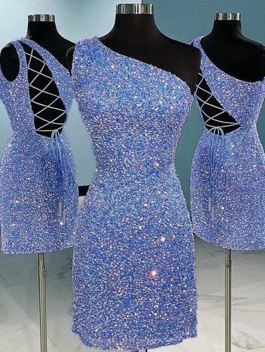 Short Velvet Sequin One Shoulder Sleeveless Prom Dress Clearance