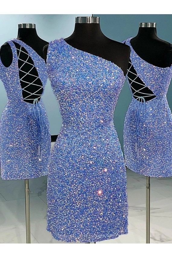 Short Velvet Sequin One Shoulder Sleeveless Prom Dress Clearance
