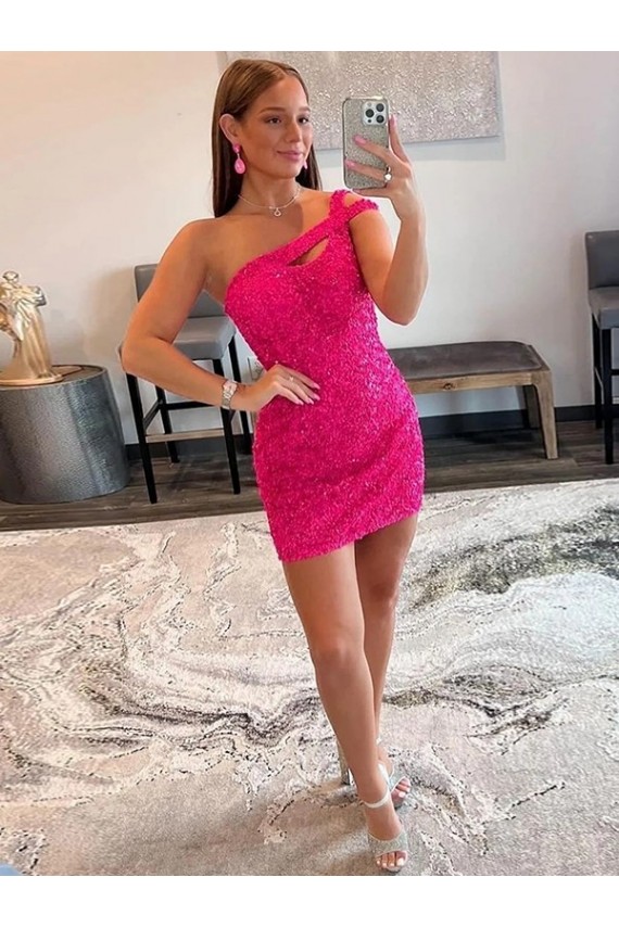 Velvet Sequin One Shoulder Sleeveless Short Prom Dress Clearance