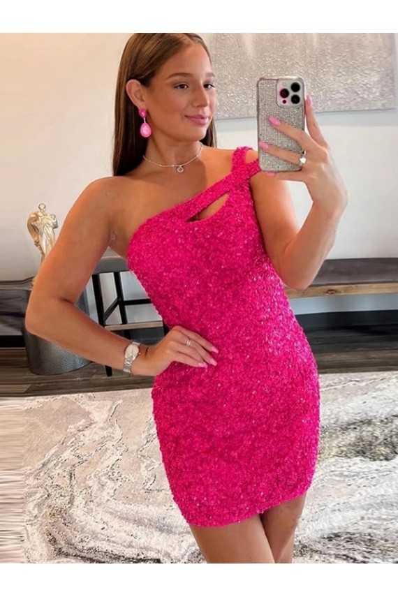 Velvet Sequin One Shoulder Sleeveless Short Prom Dress Clearance