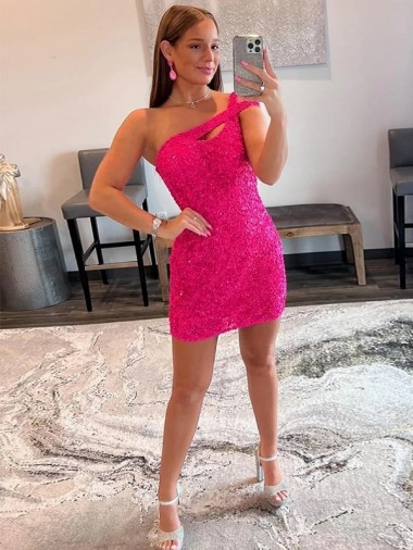 Velvet Sequin One Shoulder Sleeveless Short Prom Dress Clearance