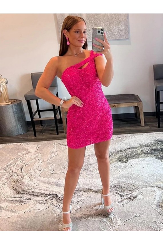 Velvet Sequin One Shoulder Sleeveless Short Prom Dress Clearance