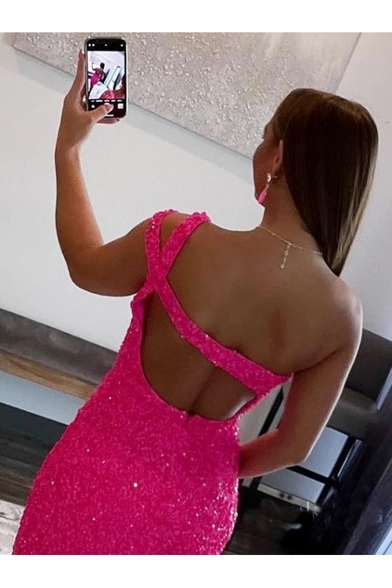 Velvet Sequin One Shoulder Sleeveless Short Prom Dress Clearance