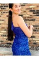 One Shoulder Sleeveless Short Velvet Sequin Royal Blue Prom Dress Clearance