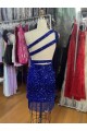 One Shoulder Keyhole Sleeveless Short Velvet Sequin Prom Dress Clearance