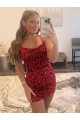 Spaghetti Straps Criss Cross Back Sleeveless Short Velvet Sequin Prom Dress Clearance