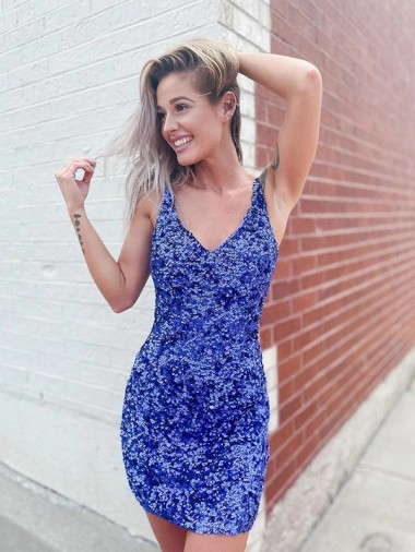 Short Velvet Sequin V-Neck Sleeveless Prom Dress Clearance