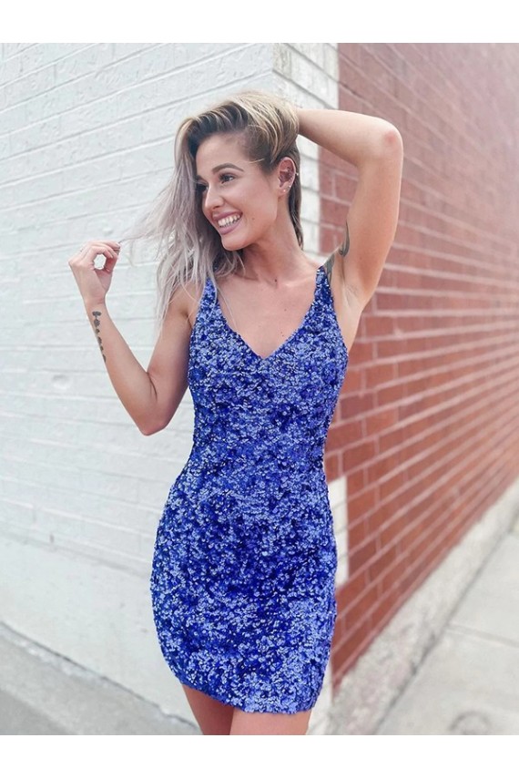 Short Velvet Sequin V-Neck Sleeveless Prom Dress Clearance