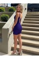 Short V-Neck Sleeveless Velvet Sequin Prom Dress Clearance