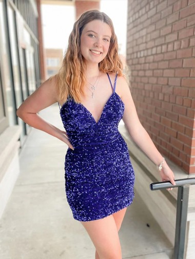 Sleeveless Short Velvet Sequin V-Neck Prom Dress Clearance