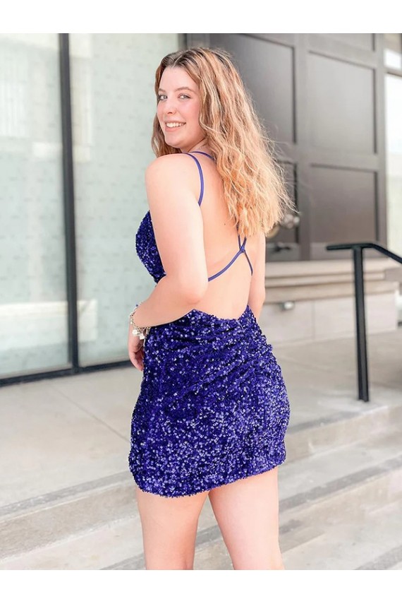 Sleeveless Short Velvet Sequin V-Neck Prom Dress Clearance