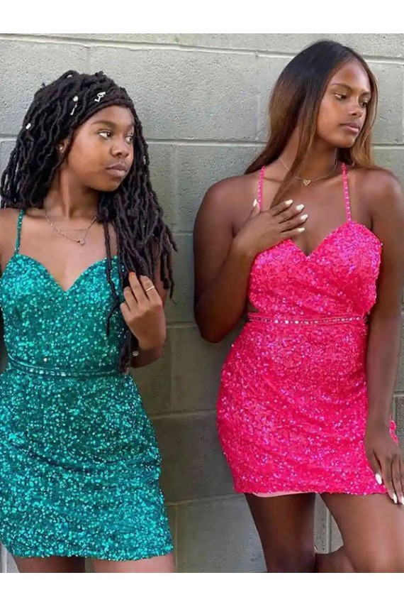 V-Neck Sleeveless Short Velvet Sequin Cocktail Dress Clearance