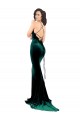 High Neck Stretch Velvet Prom Dress with Black Lace Embroidery Clearance
