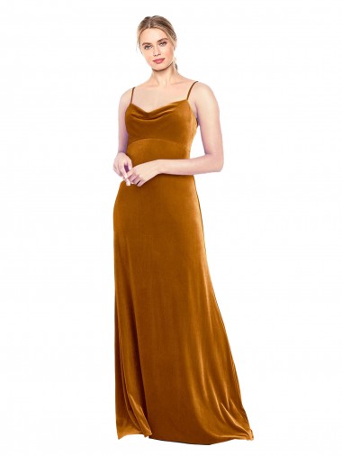 Long Velvet Cowl Neck Slip Prom Dress Clearance
