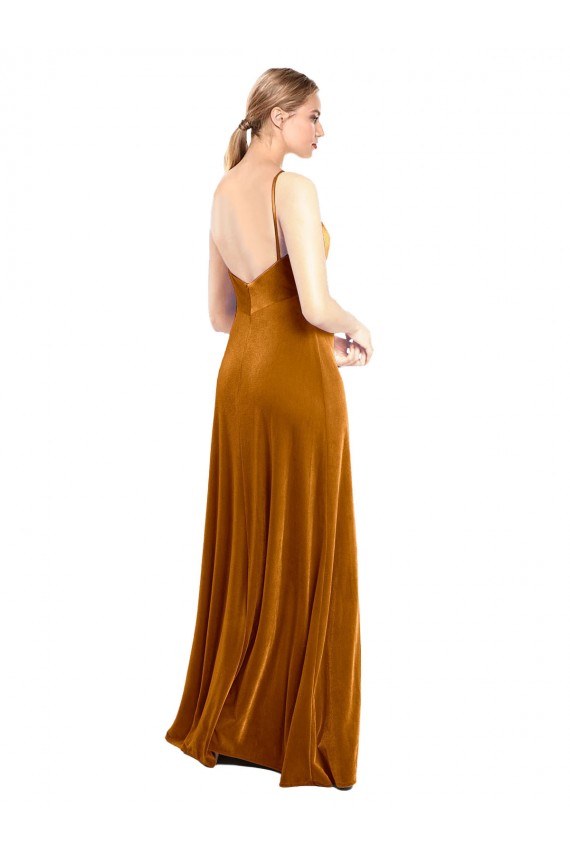 Long Velvet Cowl Neck Slip Prom Dress Clearance