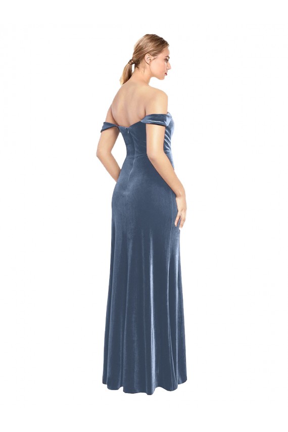 Draped Sleeves Wide Scoop Neck Off the Shoulder Velvet Prom Dress Clearance