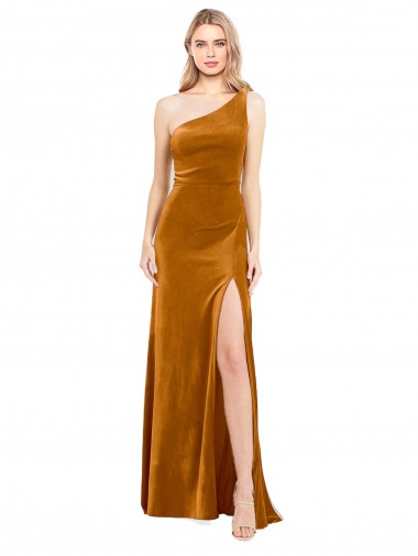 Sleek One Shoulder Long Velvet Prom Dress Clearance