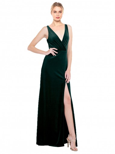 Sleek V-Neck Long Velvet Prom Dress with Side Slit Clearance